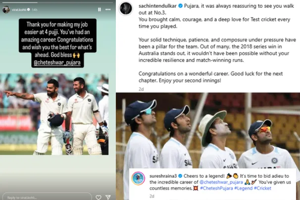 Former teammates and cricket icons celebrated Pujara's remarkable contribution to Indian cricket