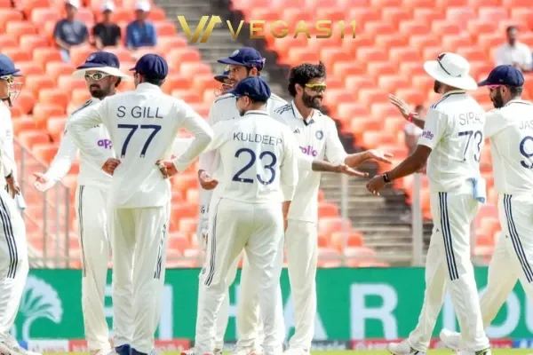 India cricket team celebrates innings and 140-run victory over West Indies in first Test at Ahmedabad October 2025