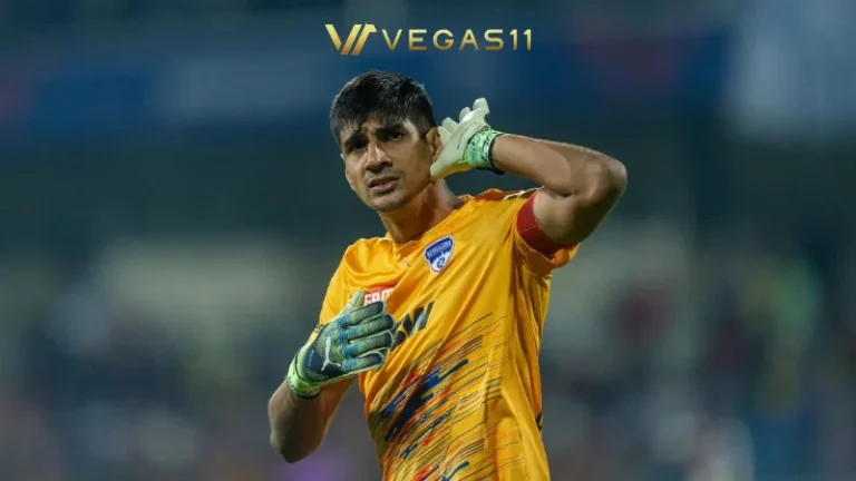 Indian goalkeeper Gurpreet Singh Sandhu diving to save shot Bengaluru FC ISL match