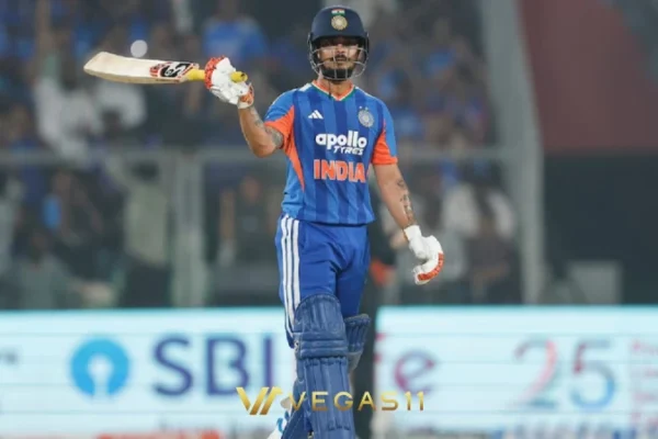 Ishan Kishan celebrating his maiden T20I century against New Zealand in Thiruvananthapuram