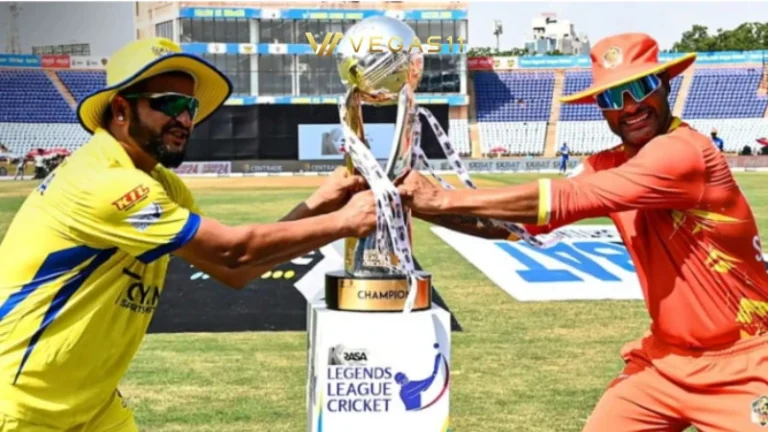 LLC 2026 Schedule Points Table — Legends League Cricket Season 4 banner with six team names and four host cities.