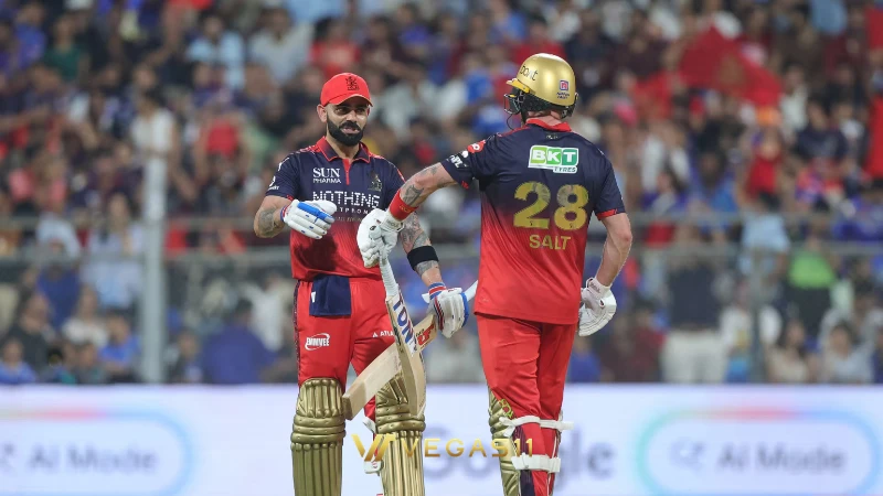 : Phil Salt hits six during RCB vs MI IPL 2026 Match 20 at Wankhede Stadium