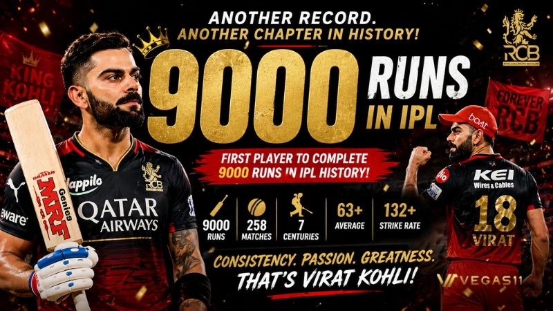 Virat Kohli 9000 IPL runs milestone celebration for RCB vs DC at Arun Jaitley Stadium April 2026