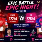 PBKS vs RR IPL 2026 — Donovan Ferreira hits the winning shot for Rajasthan Royals at PCA New Cricket Stadium, Tira.