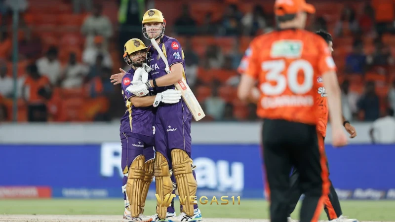 KKR vs SRH IPL 2026 — Varun Chakaravarthy celebrates a wicket at Rajiv Gandhi International Stadium Hyderabad
