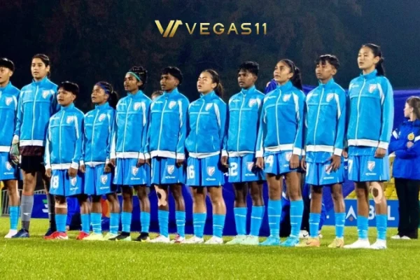 Indian women footballers in action representing AIFF on the field
