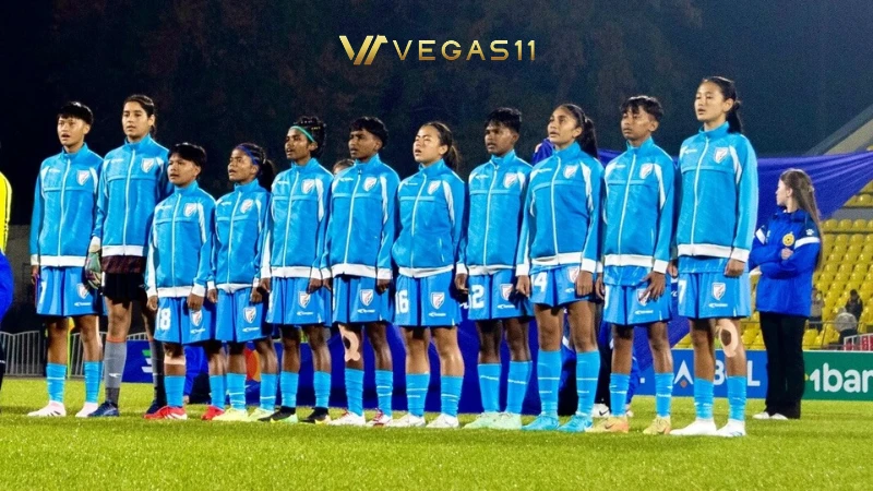 Indian women footballers in action representing AIFF on the field