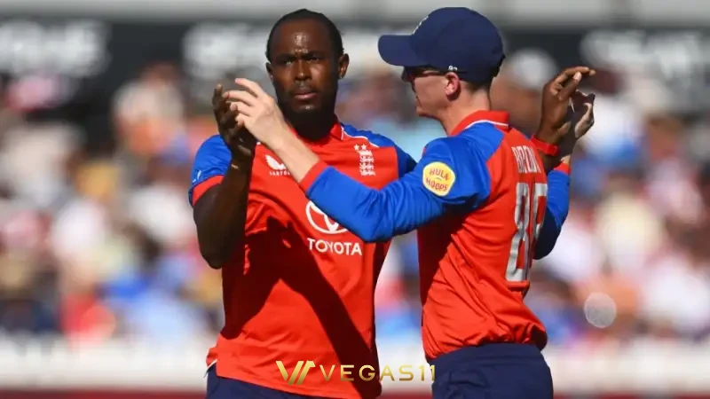 Harry Brook and Phil Salt celebrate England's nine-wicket win over India in the 4th T20I at Bristol, 2026.