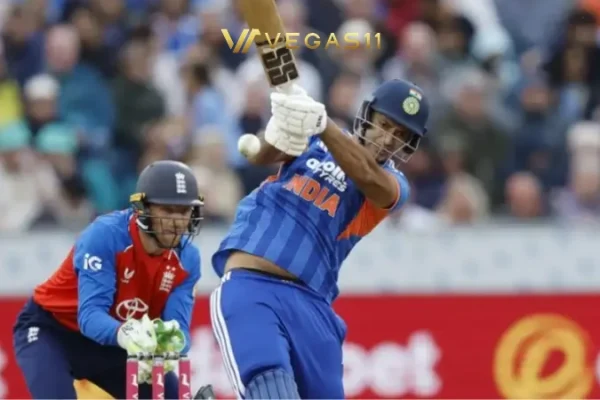India vs England 1st T20I scorecard showing India 189/7 and no result