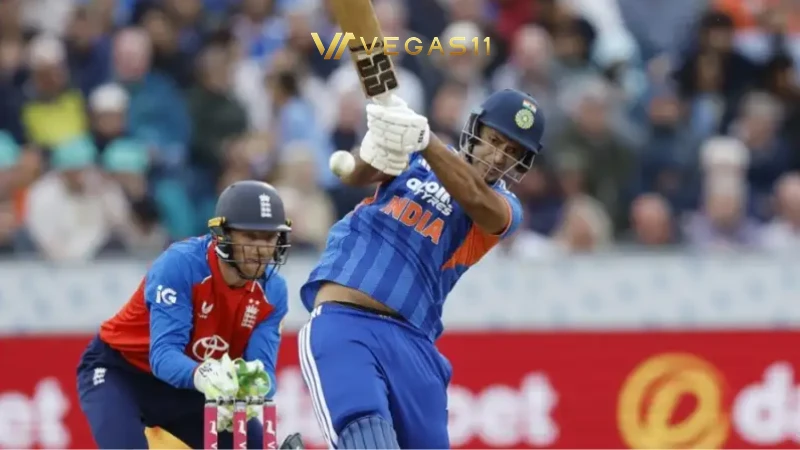 India vs England 1st T20I scorecard showing India 189/7 and no result