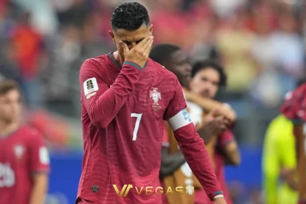 Cristiano Ronaldo reacts after Portugal elimination from FIFA World Cup 2026 Round of 16 against Spain