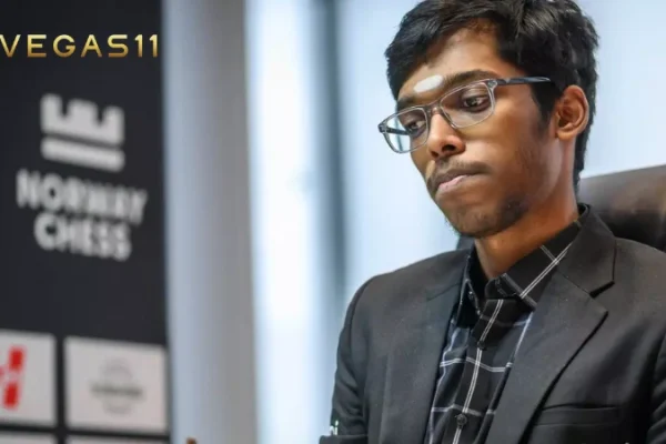 R Praggnanandhaa in deep thought during his semifinal match at the Grand Chess Tour Finals in Saint Louis