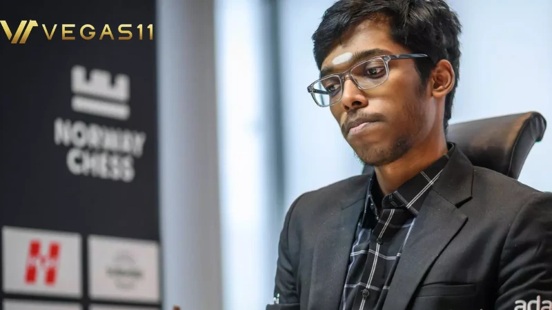 R Praggnanandhaa in deep thought during his semifinal match at the Grand Chess Tour Finals in Saint Louis