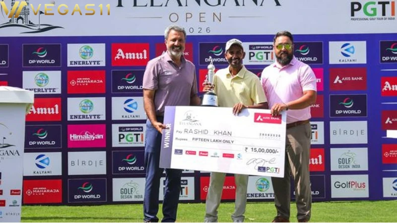 Rashid Khan ended a seven-year title drought with a closing 67 to win the Telangana Open 2026 by three shots at Vooty Golf Count