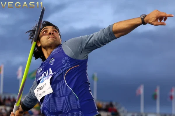 Neeraj Chopra in his javelin throw action during a Diamond League meet