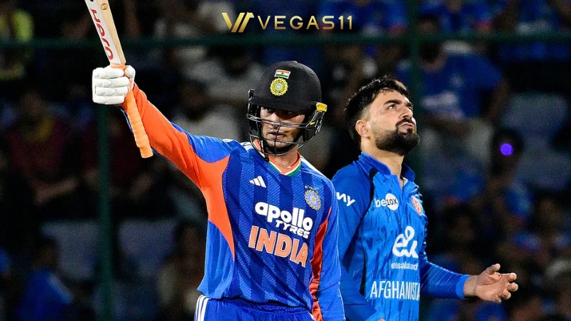 Abhishek Sharma celebrates during his 82 run knock against Afghanistan in the T20I opener Caption: Abhishek Sharma's blazing 82 off 32 balls earned him the Player of the Match award in Delhi