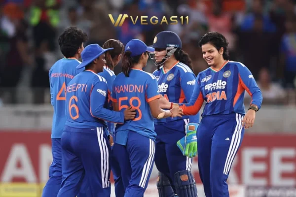 Indian women's cricket team walking out for their Asian Games 2026 quarter-final against Japan in Nagoya