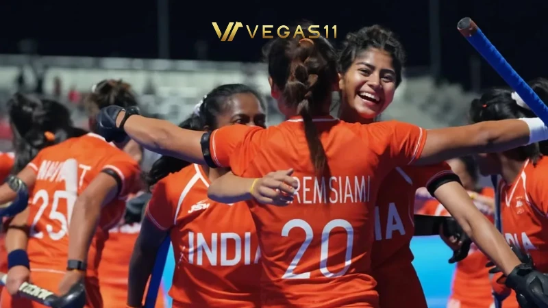 India women's hockey team celebrating Asian Games 2026 gold medal after beating China